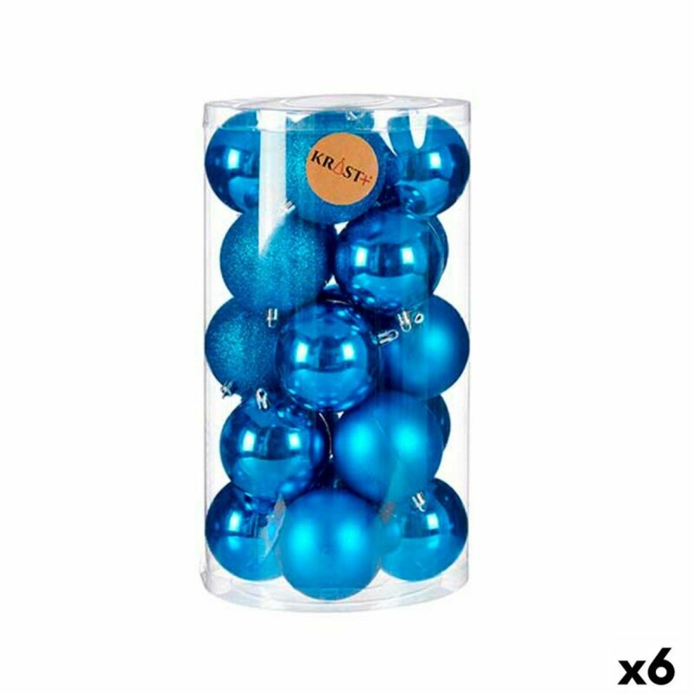 Lot de boules de noël bleu plastique 8 x 9 x 8 cm (6 unités)