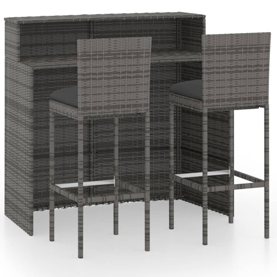 Ensemble de bar de jardin avec coussins 3 pcs gris