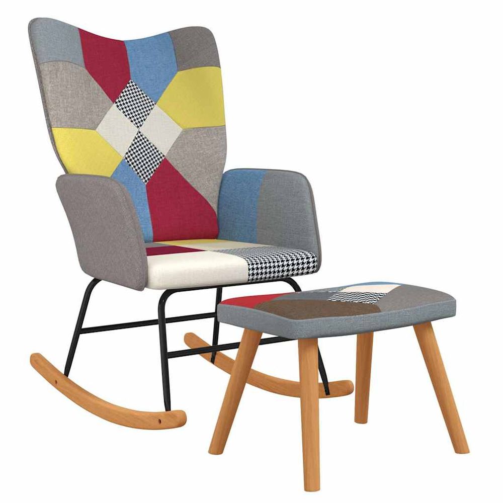 Chaise à bascule avec tabouret patchwork tissu