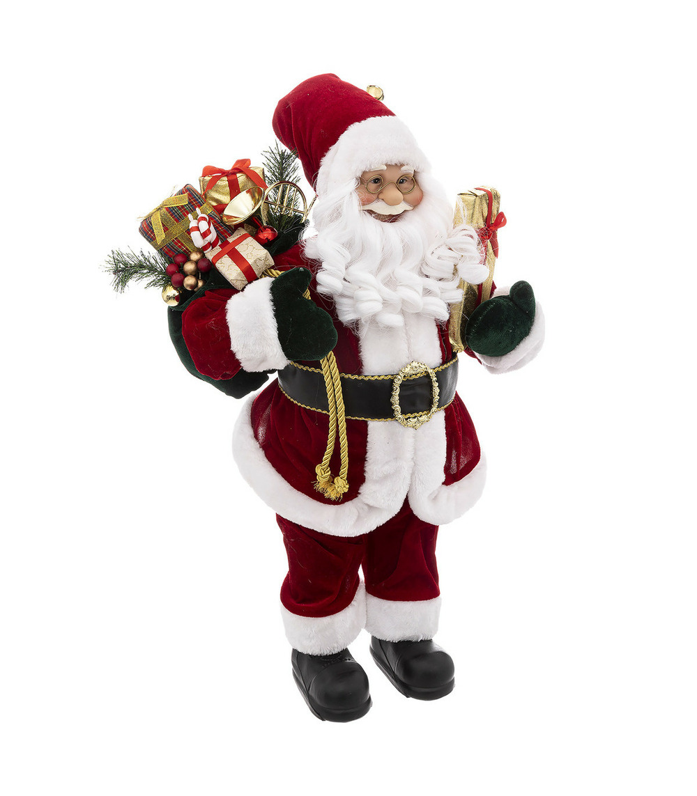 Père noël traditionnel en velours rouge et fourrure blanche h 60 cm