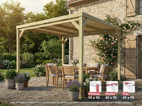 Pergola en bois toulouse avec toit semi-ouvert 300 x 300 cm