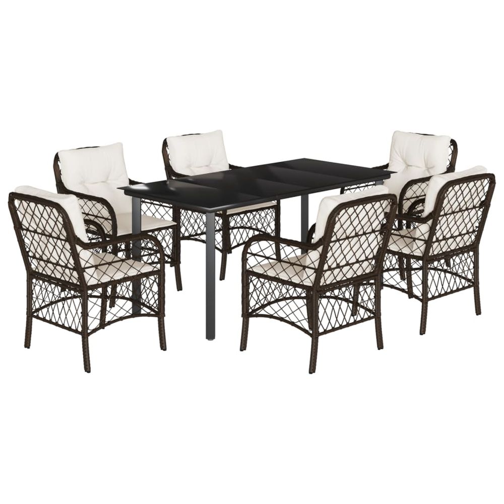 Ensemble à manger de jardin et coussins 7 pcs marron rotin