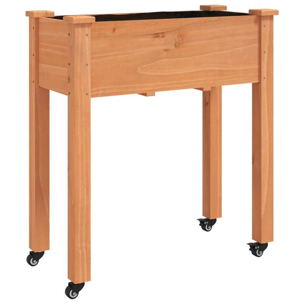 Jardinière d'extérieur sur roues avec doublure brun 71x37x80 cm bois sapin