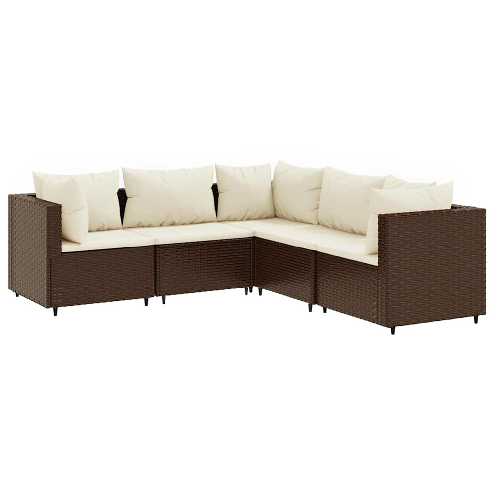 Salon de jardin 5 pcs avec coussins marron résine tressée