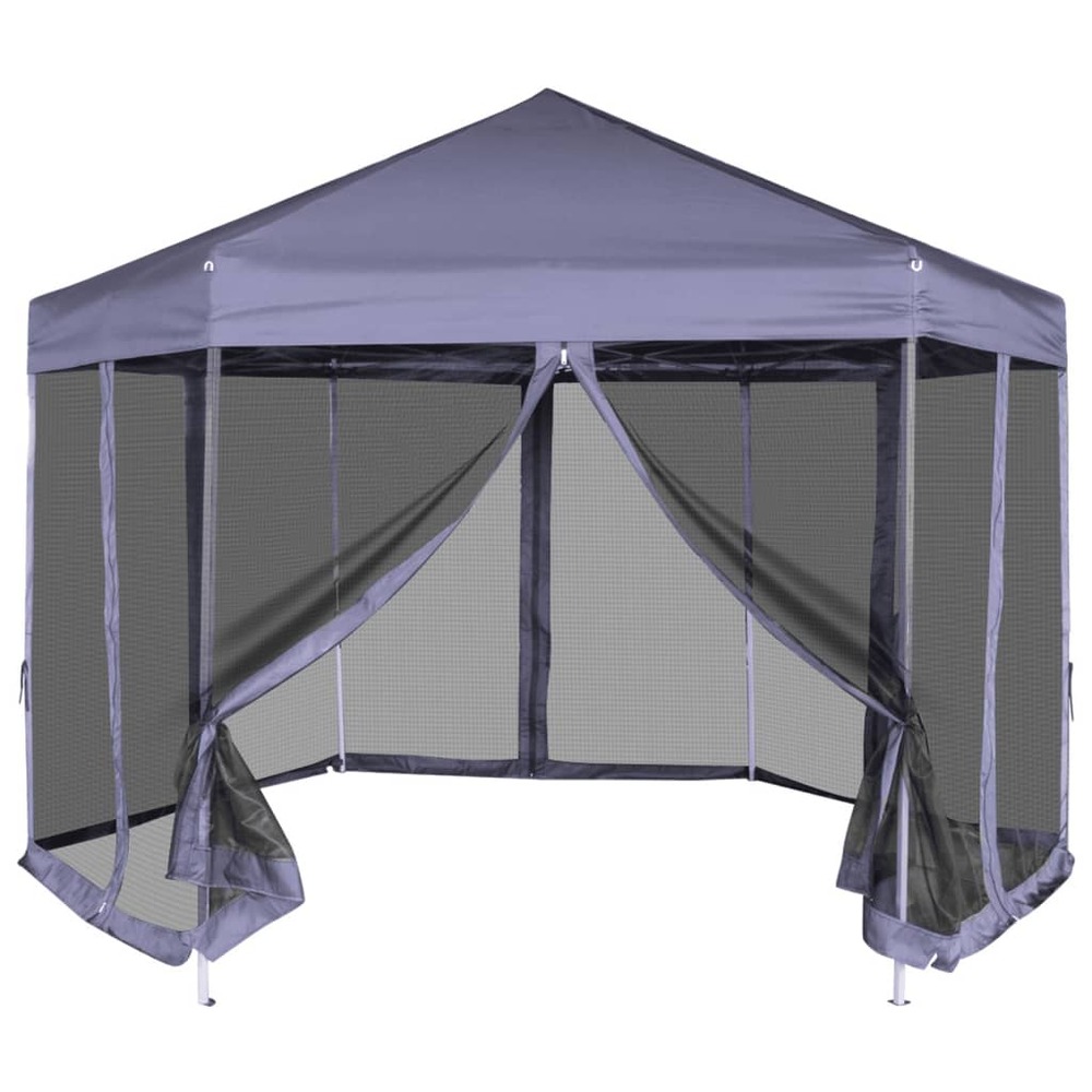 Chapiteau hexagonal avec 6 parois latérales 3,6x3,1m bleu foncé