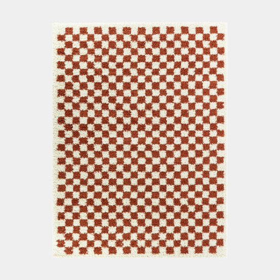 Tapis damier à poils longs - colorama - rouge terracotta - 80 x 150 cm