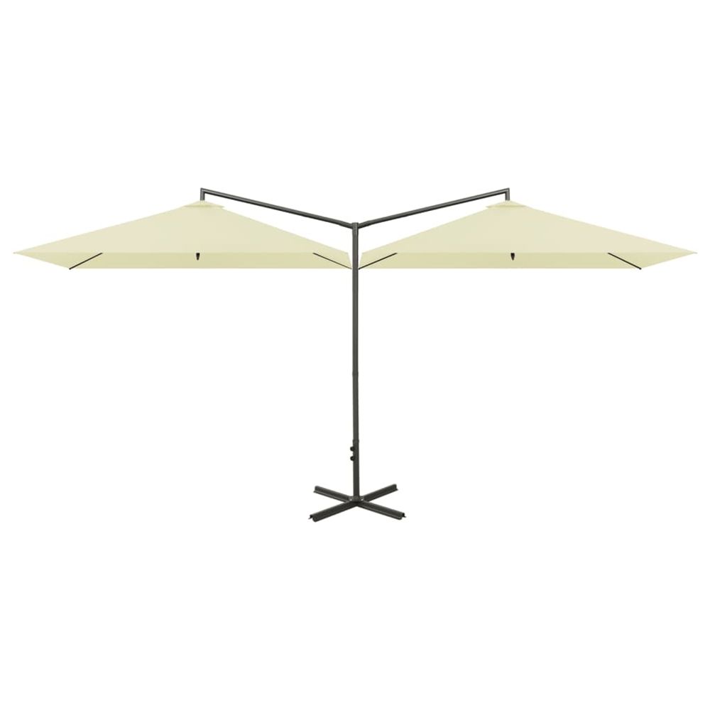 Parasol de jardin double avec mât en acier sable 600x300 cm