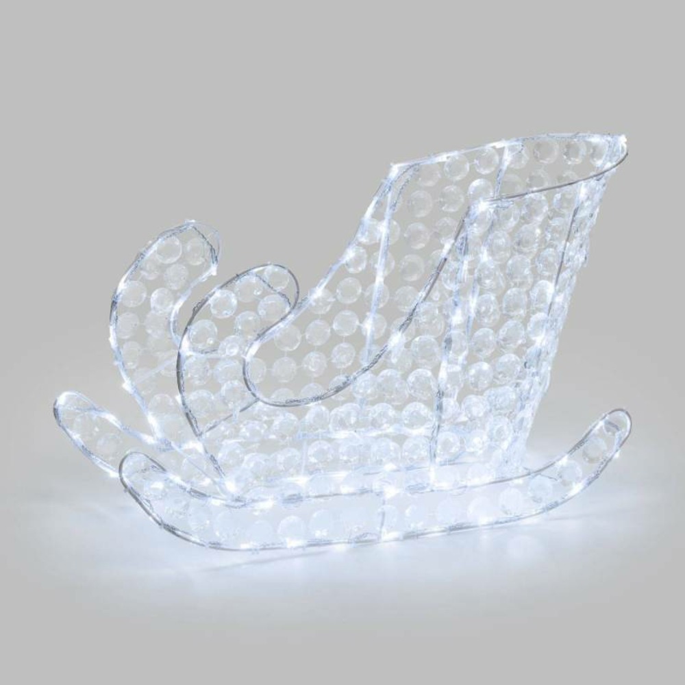 Traineau lumineux du père noël 3d cristaux acryliques 120 led blanc froid fixe extérieur professionnel lotti