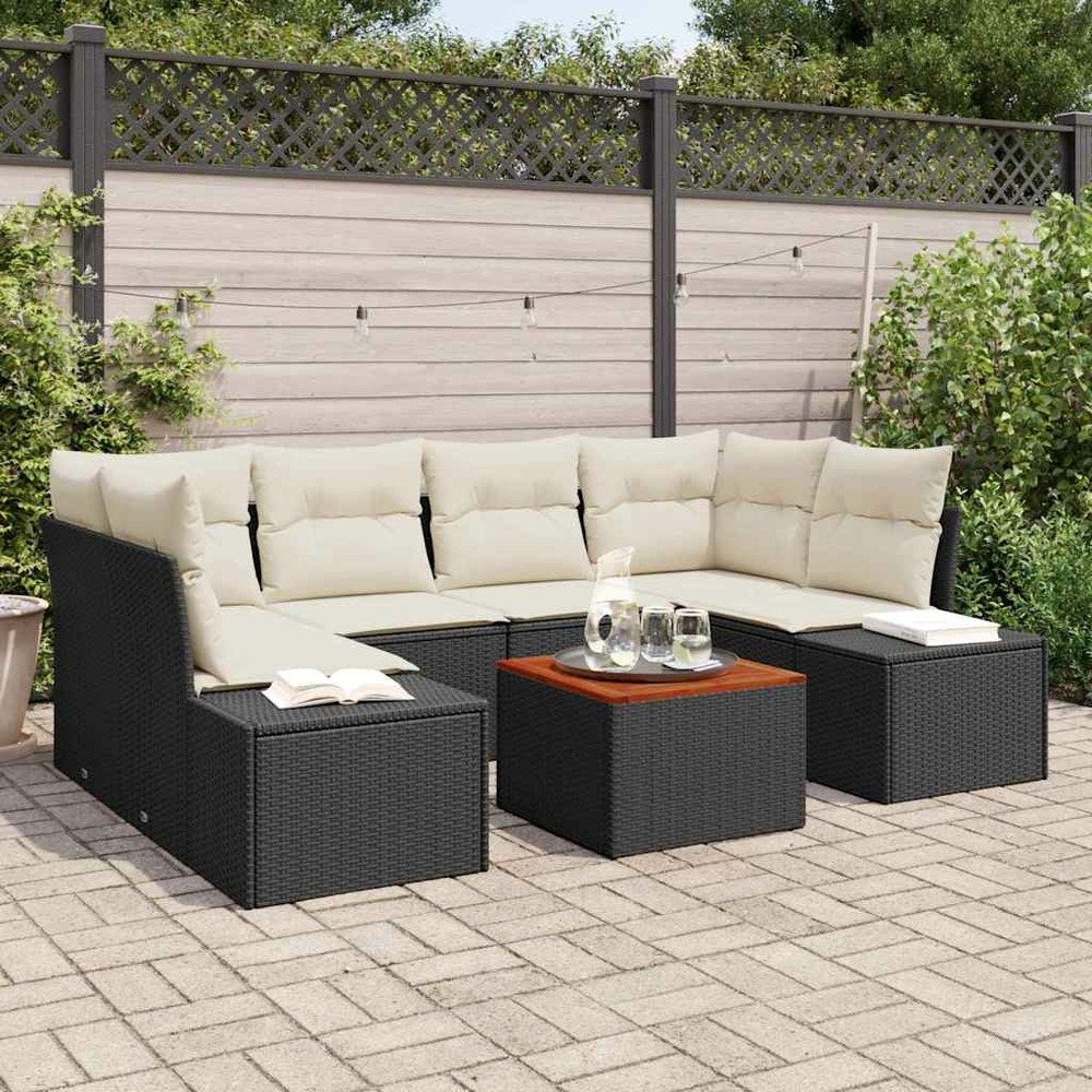 Ensemble de canapé de jardin avec coussin 7 pcs noir polyrotin