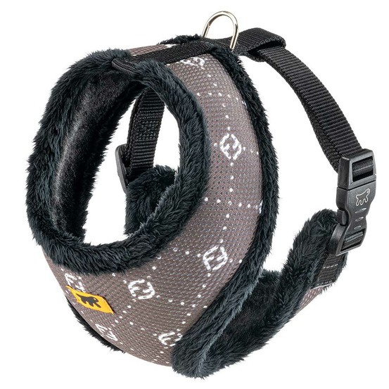 Nikita fur l harnais pour chien, respirant, fourrure ecologique douce, sangle réglable, taupe