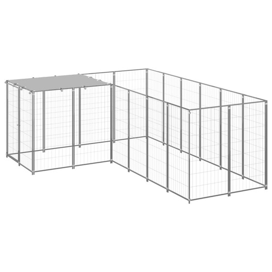 Chenil extérieur cage enclos parc animaux chien argenté 4,84 m² acier