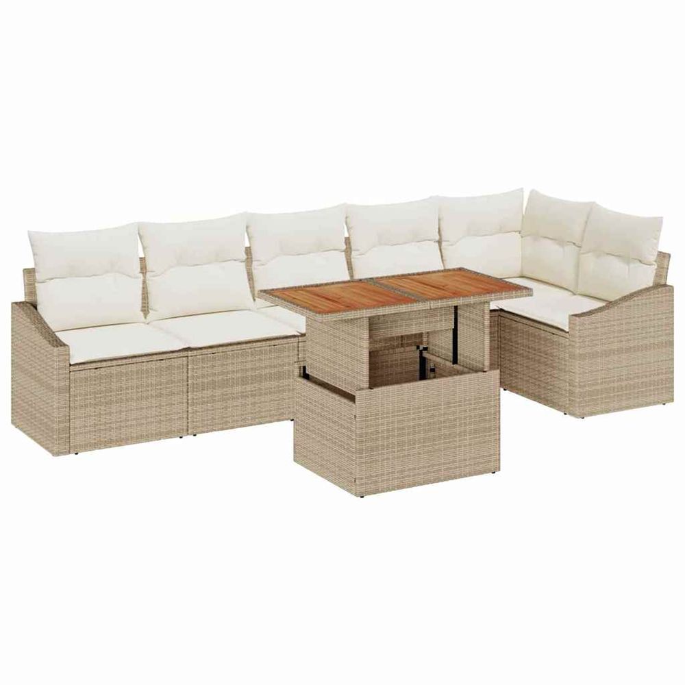 Ensemble de canapé de jardin 7 pc beige poly rotin