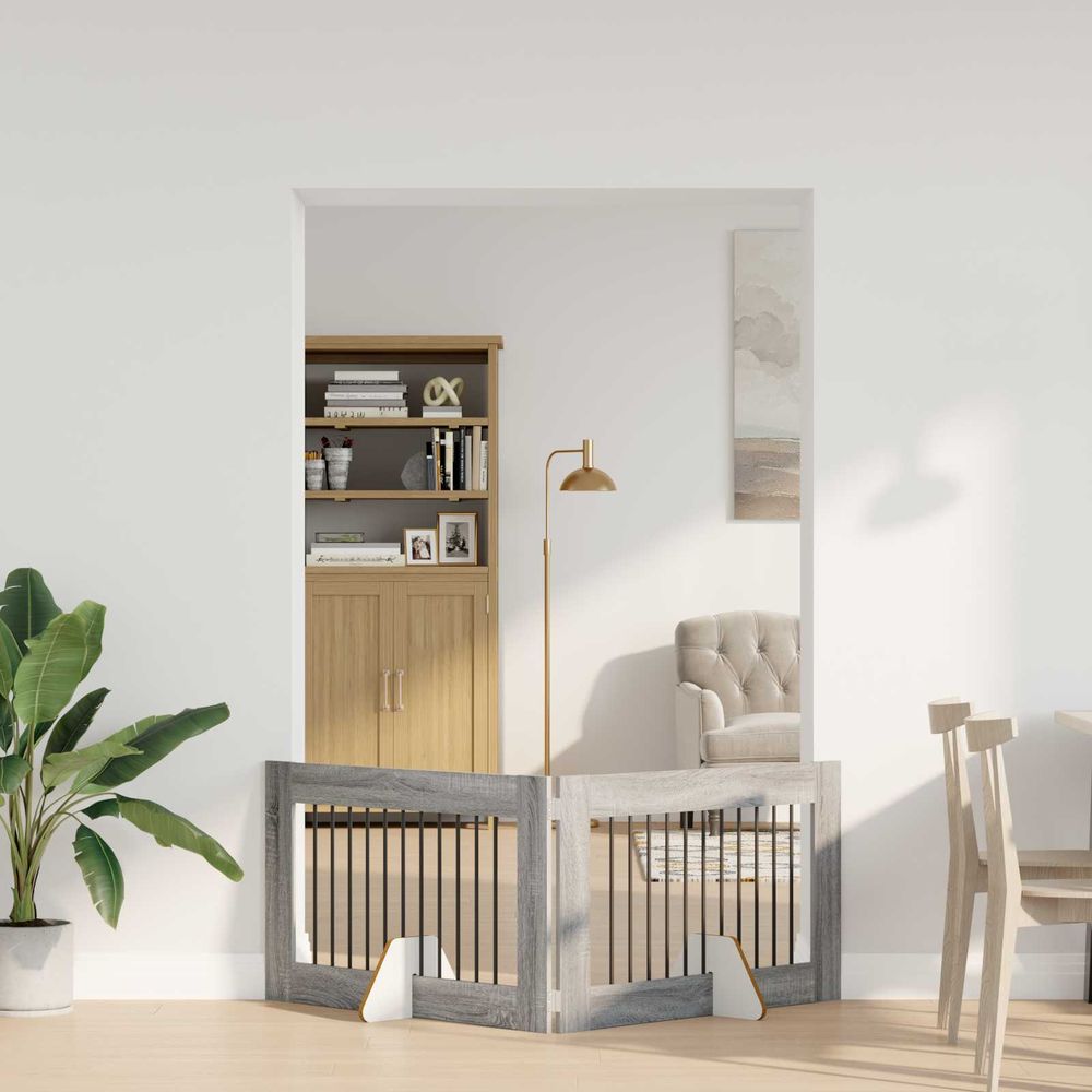 Clôture barrière pour chien bois intérieur pliable modulable gris 200,5cm