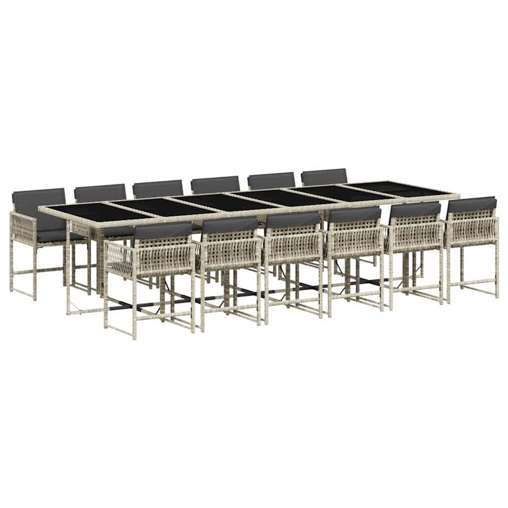 Ensemble à manger de jardin et coussins 13 pcs gris clair rotin