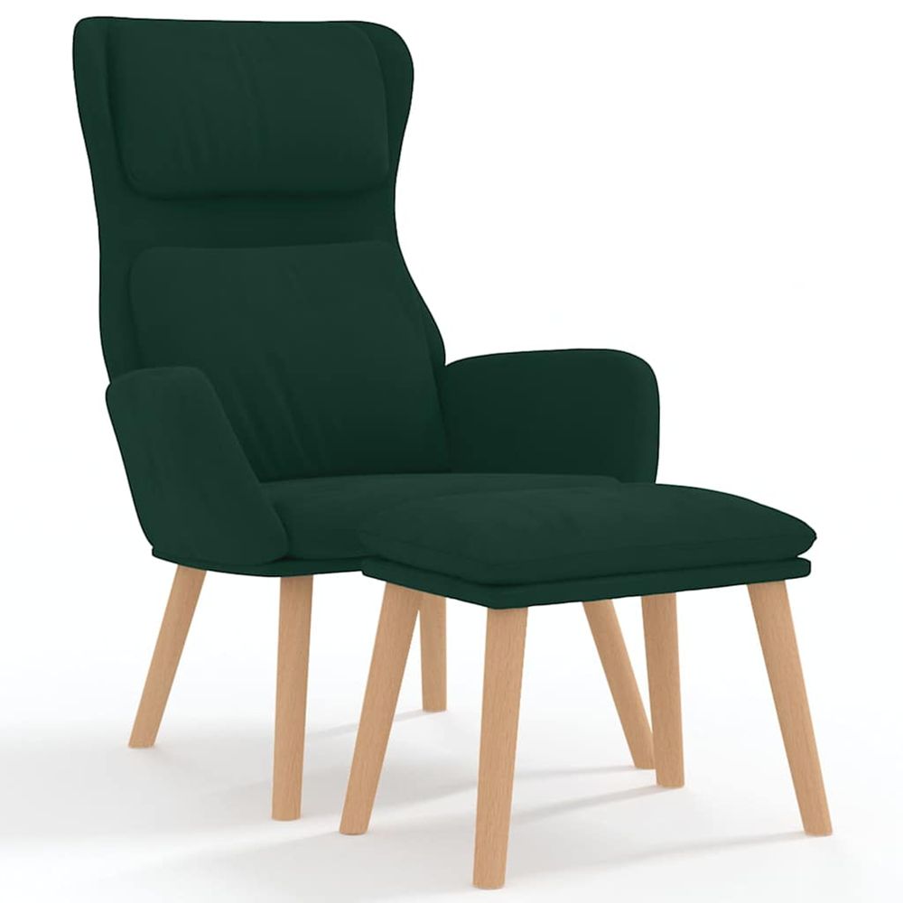 Chaise de relaxation avec tabouret vert foncé velours