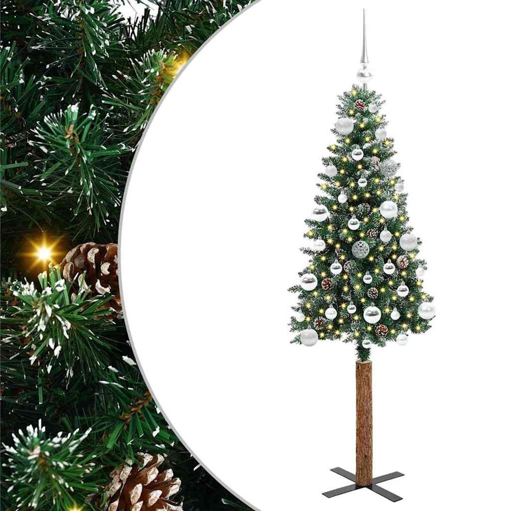 Sapin de noël mince vert 150 cm pvc et bois de pin massif