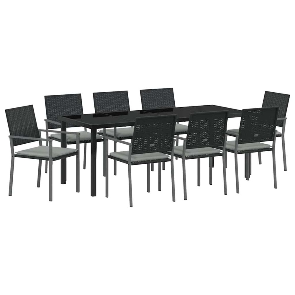 Ensemble de salle à manger pour jardin 9 pc noir et gris clair