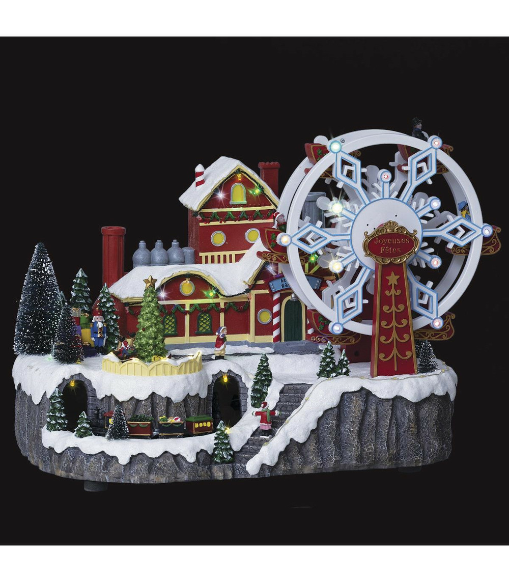 Village de noël lumineux roue du père noël animée