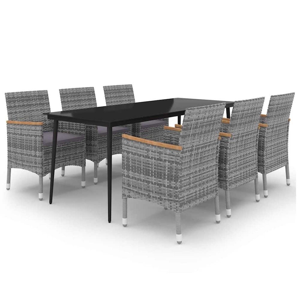 Ensemble à manger de jardin coussins 7 pcs résine tressée verre