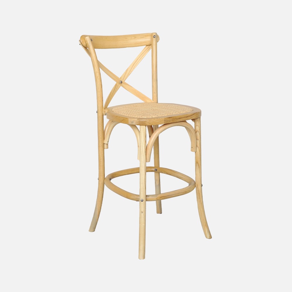 Tabouret de bar bistrot vintage en bois avec repose-pieds