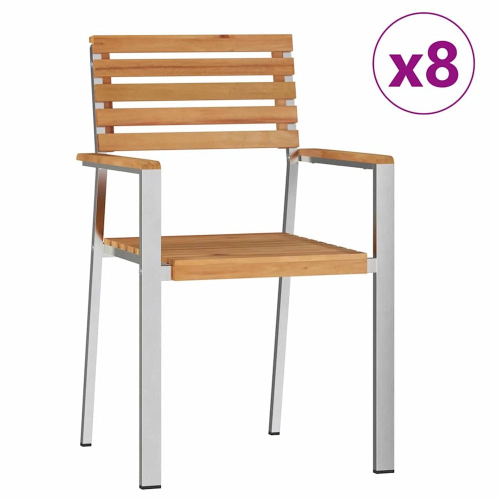 Chaise de jardin 8 pc bois de teck massif et acier inoxydable