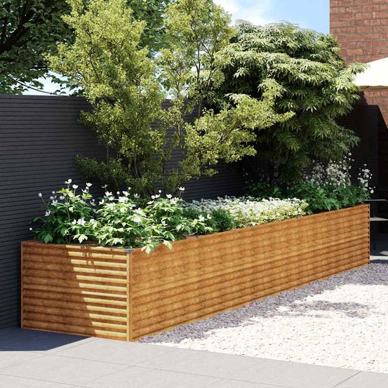 Carré potager xxl acier corten 479x100cm pour grand jardin potager