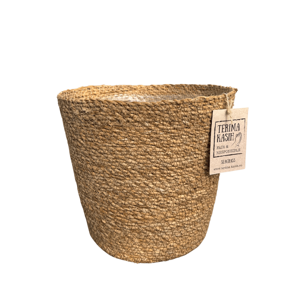Cache-pot panier en jonc de mer naturel - ø21 cm x h20 cm