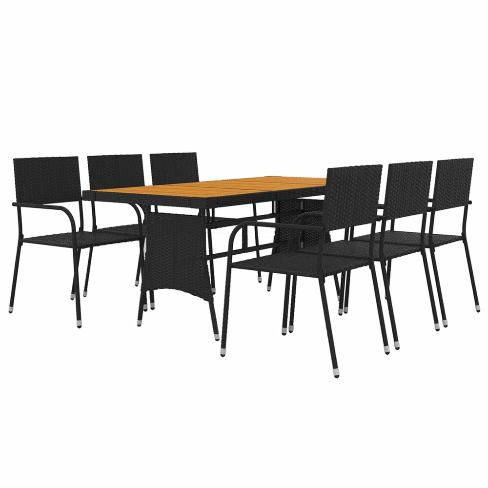 Mobilier à dîner d'extérieur 7 pièces résine tressée noir