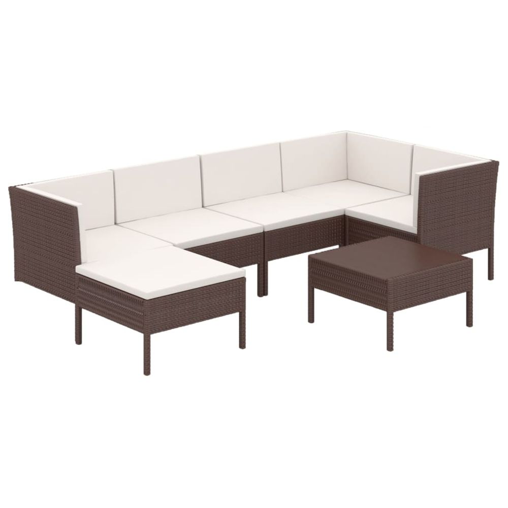 Salon de jardin 7 pcs avec coussins résine tressée marron