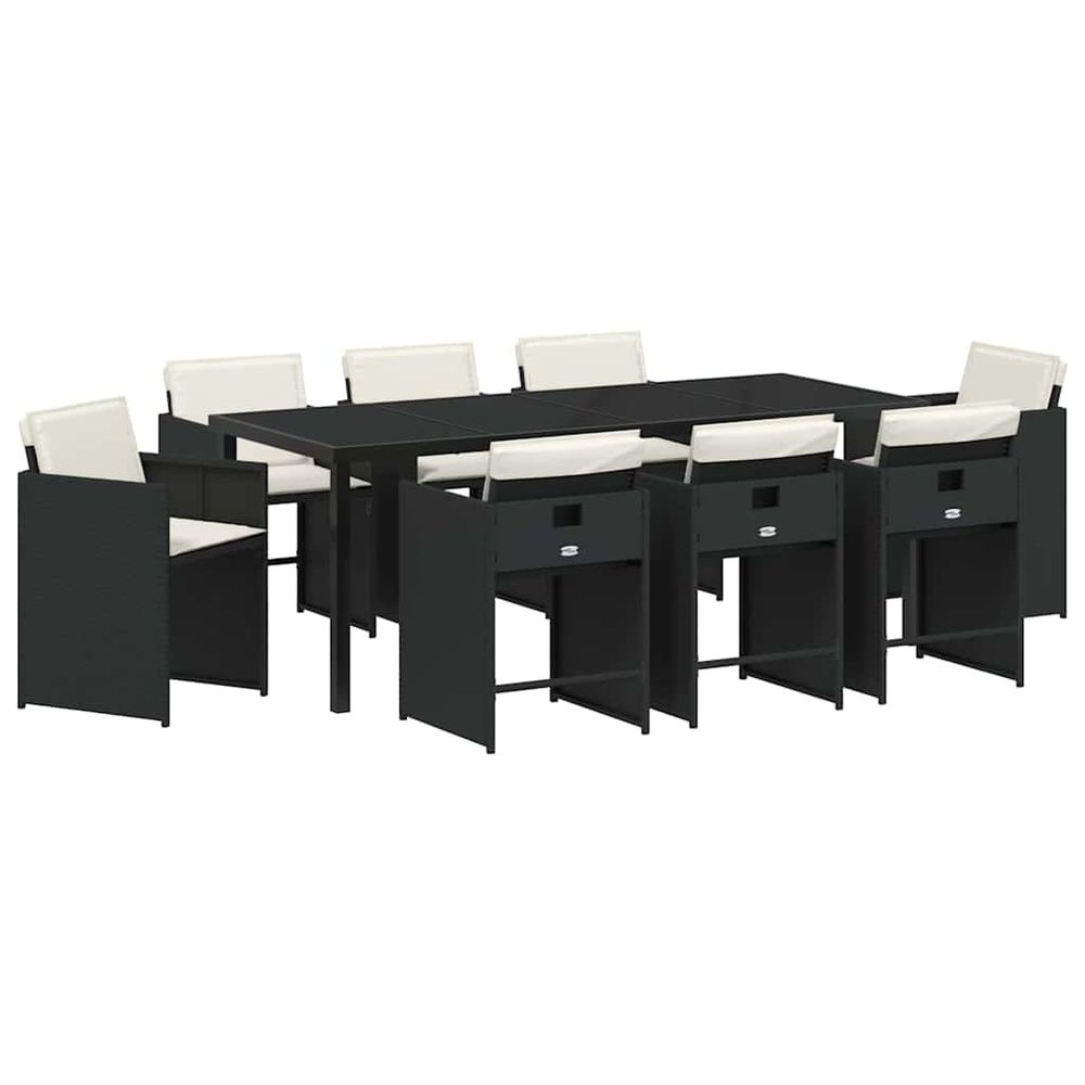 Ensemble de salle à manger pour jardin 9 pc noir polyrotin