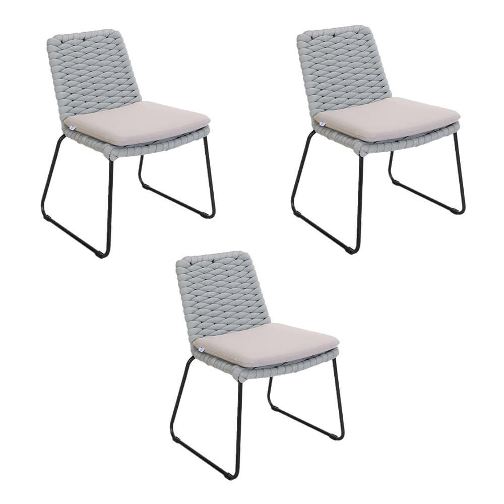 Home deluxe chaise de jardin en osier tressé balero gris clair - lot de 3 | mobilier de jardin chaise de terrasse