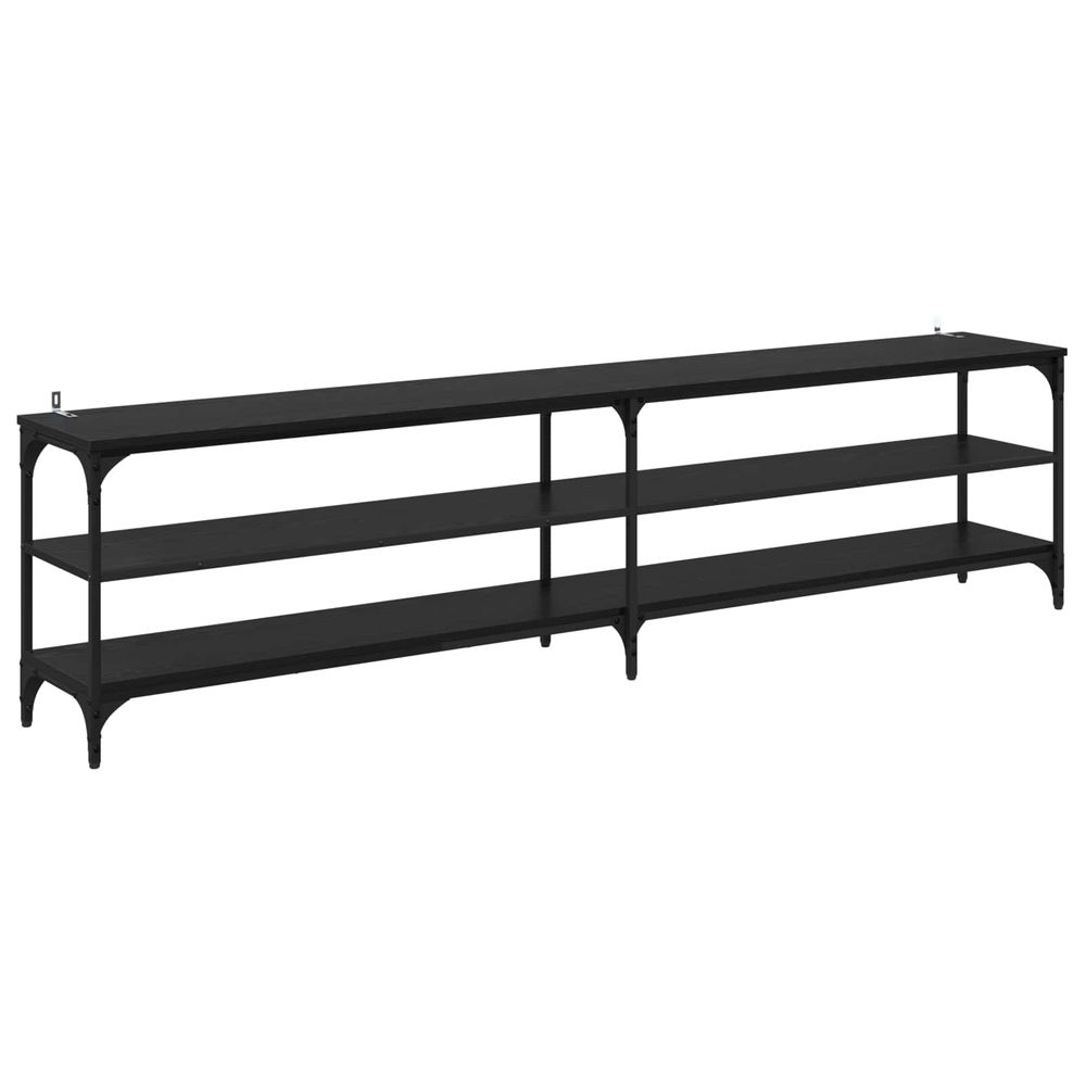 Meuble tv 200 x 30 x 50 cm chêne noir bois d'ingénierie et fer