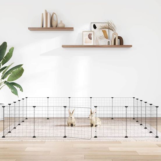 Enclos modulable 20 panneaux en acier avec porte pour lapin chiot noir