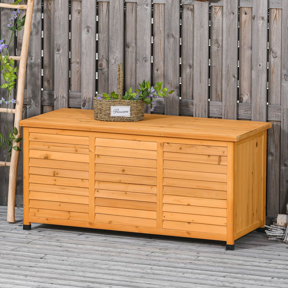 Coffre jardin bois sapin extérieur banc rangement grande capacité 127cm jaune - comfortxl outdoor living