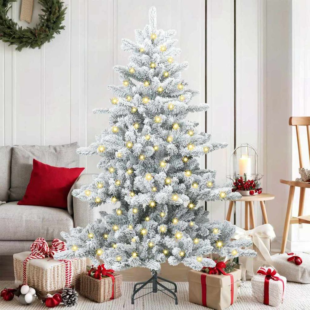 Sapin de noël artificiel pliable en pvc avec led pour intérieur blanc 150 cm