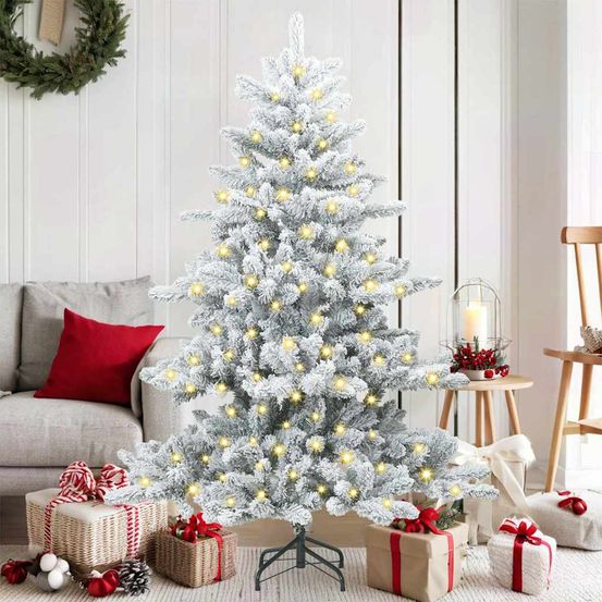 Sapin de noël artificiel pliable en pvc avec led pour intérieur blanc 150 cm