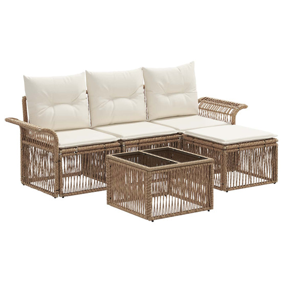Ensemble de canapé de jardin 5 pcs beige polyrotin