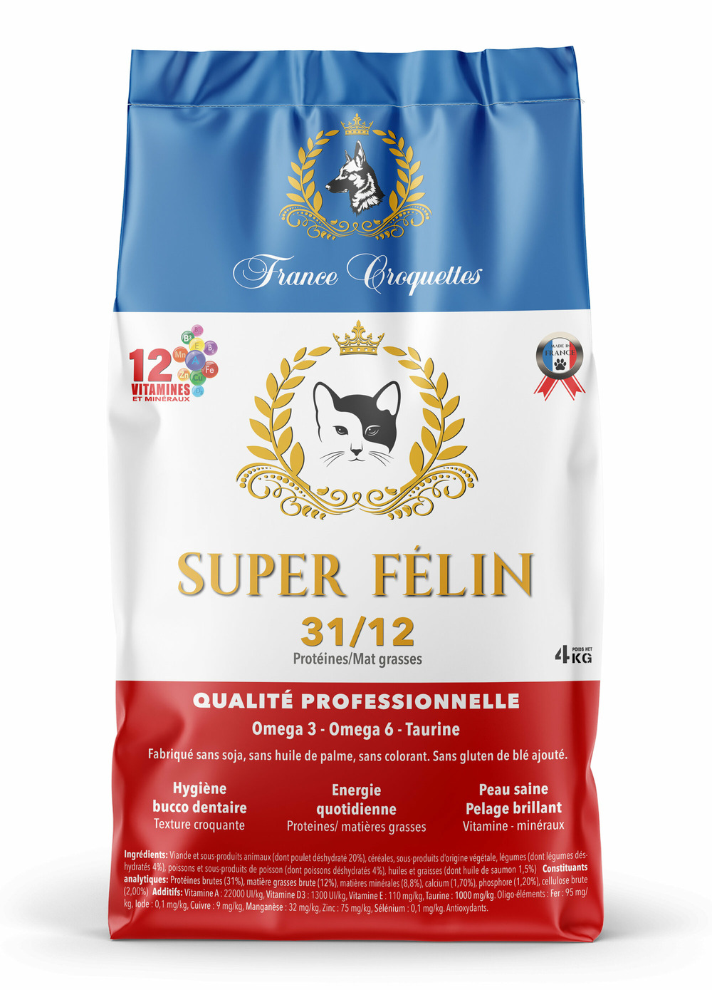 Croquette pour chat adulte super felin 31/12 – 4kg – non sterilisé – france croquettes