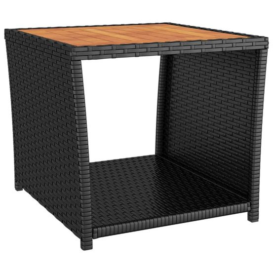 Table à thé et dessus en bois noir résine tressée acacia massif