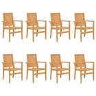 Chaises de jardin empilables lot de 8 56,5x57,5x91 cm bois teck