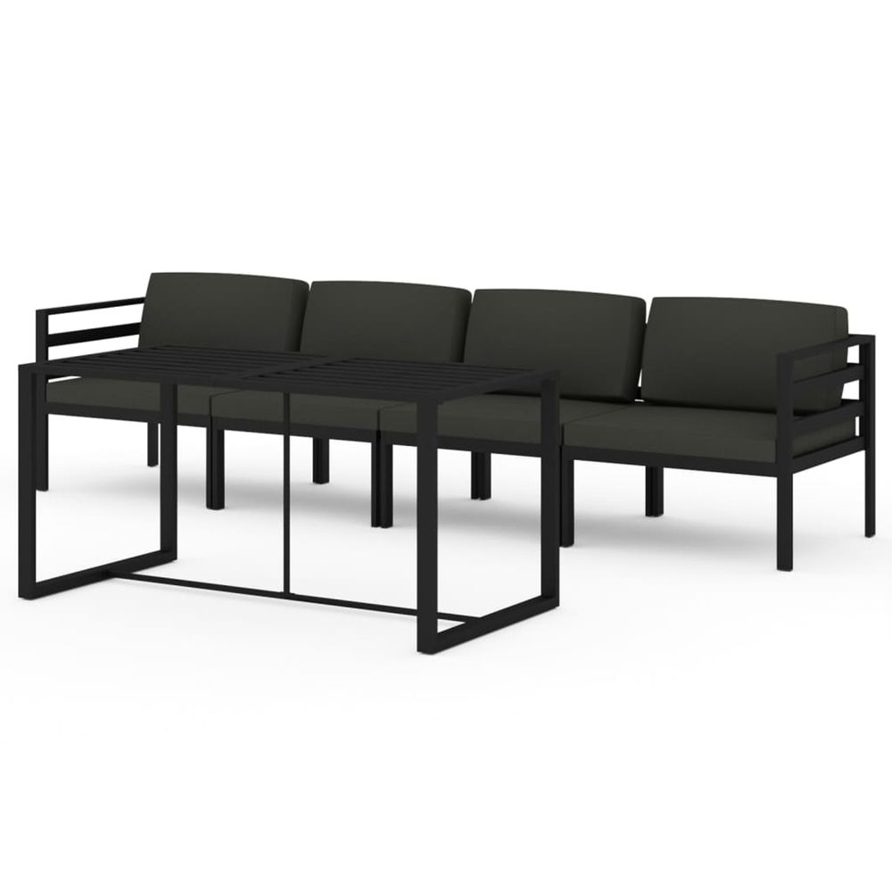 Salon de jardin 5 pcs avec coussins aluminium anthracite