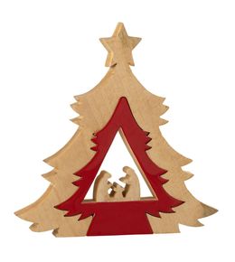 Crèche sapin en bois "étoile" 41cm rouge & naturel