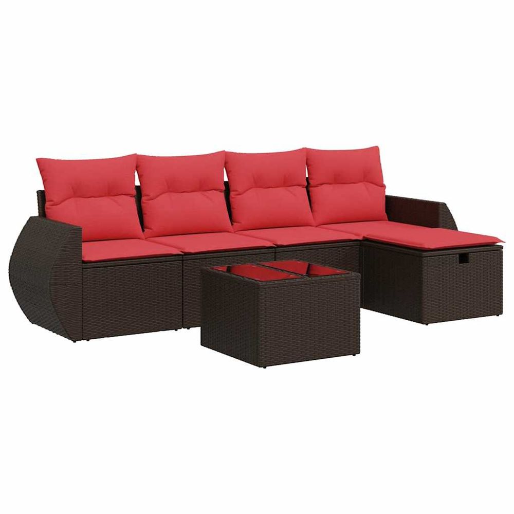 Salon de jardin avec coussins 6 pcs marron résine tressée