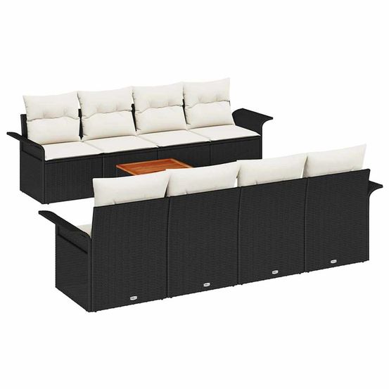 Ensemble de canapé de jardin 9 pièces noir et crème polyrotin