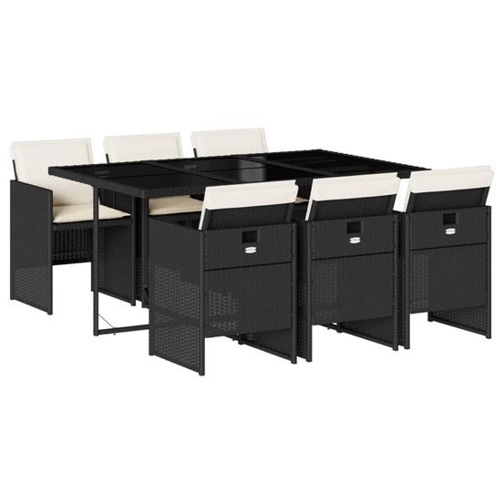 Ensemble à manger de jardin coussins 7pcs noir résine tressée