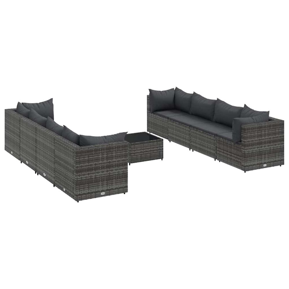 Salon de jardin 9 pcs avec coussins gris résine tressée