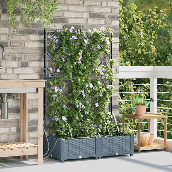 Jardinière haute acier avec irrigation pour jardin terrasse gris clair 80x40x126 cm