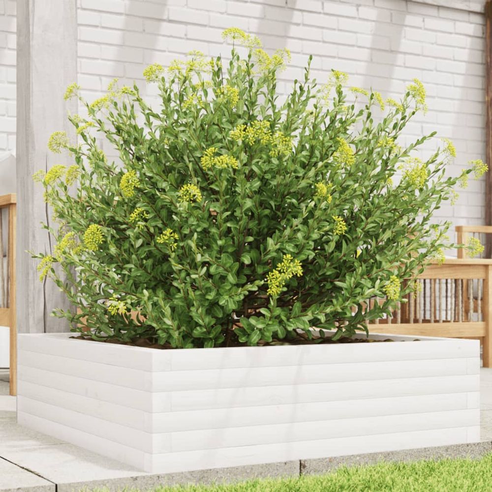 Jardinière carrée en bois de pin massif pour jardin balcon blanc 80x80cm