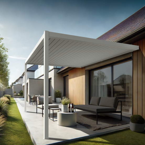 Pergola bioclimatique xenon (vérin à télécommande + led 3 côtés - blanc - 4,00 x 4,130m)