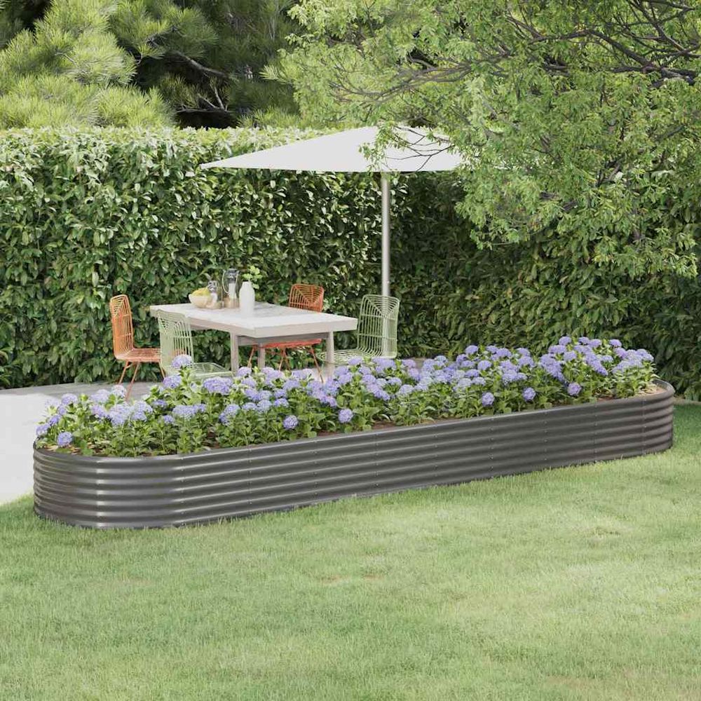 Grand carré potager surélevé acier galvanisé jardin culture ovale 396x100x36 cm gris
